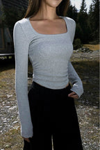 Long-Sleeve Square Collar T-Shirt