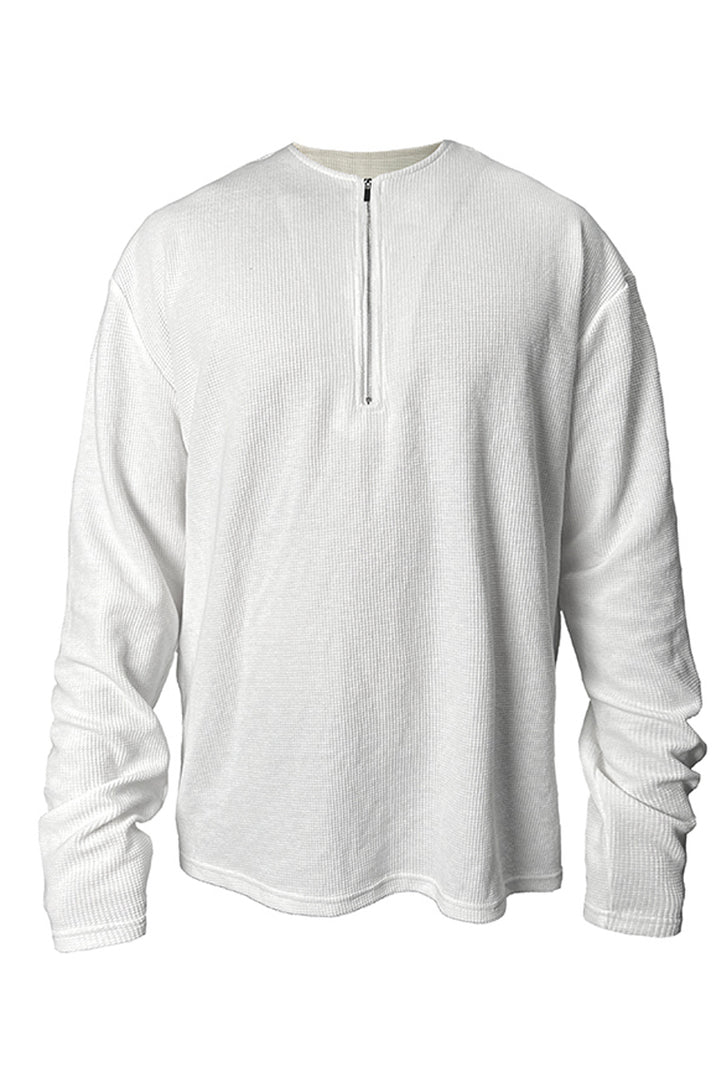 Minimalist Half-Zip Waffle Knit Long Sleeve