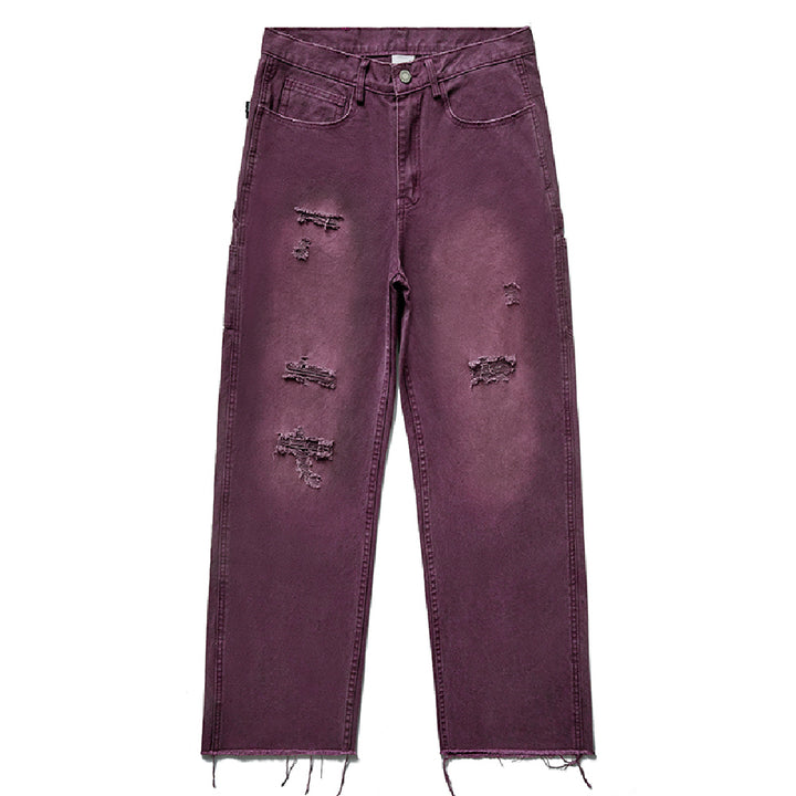 Washed Distressed Fringe Jeans