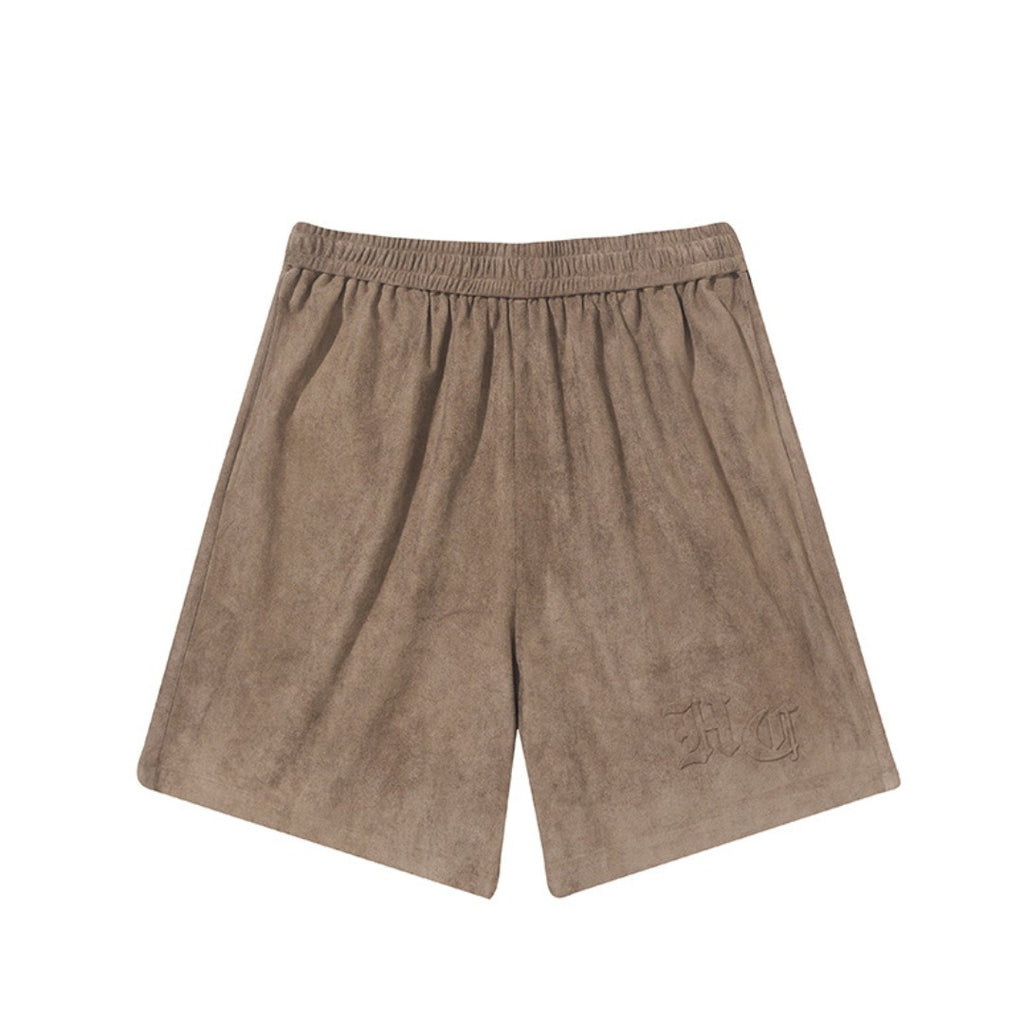 Gothic Logo Suede Shorts