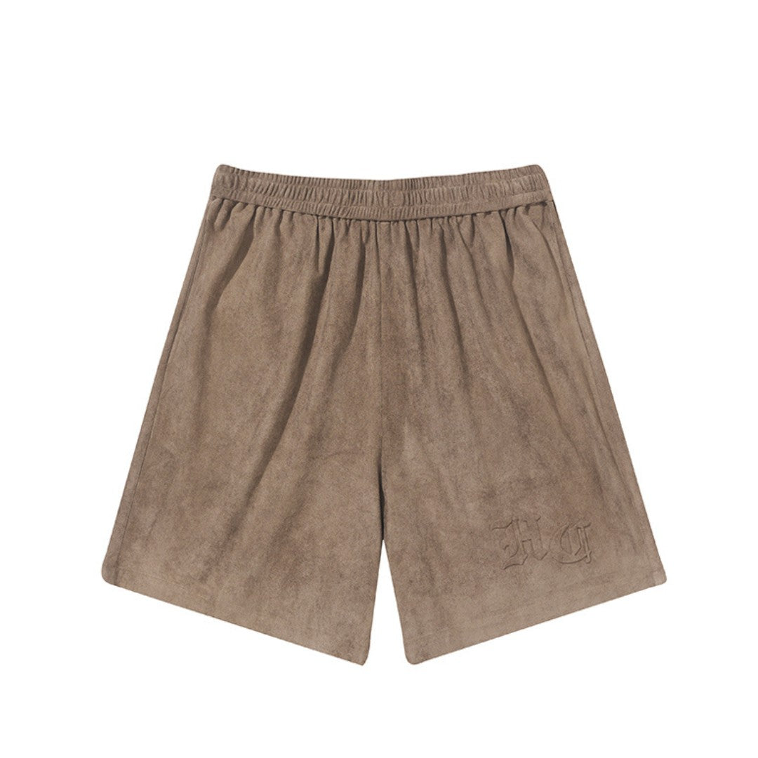Gothic Logo Suede Shorts