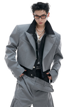 Striped Denim Panel Suit Jacket