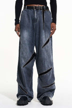 Cut Zipper Washed Denim