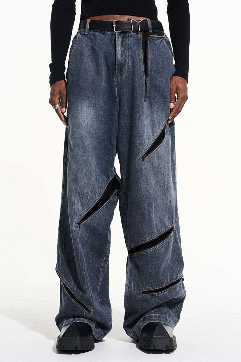 Cut Zipper Washed Denim