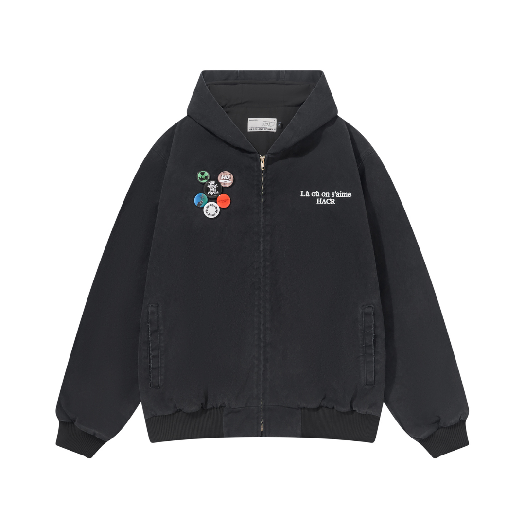 Retro Pins Washed Hooded Jacket