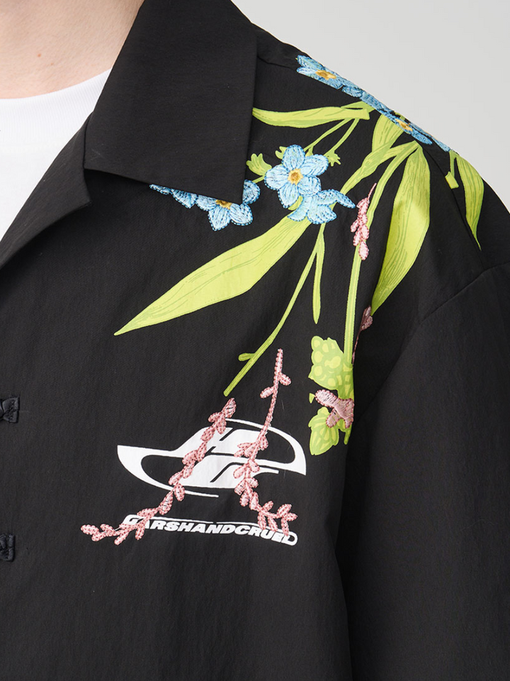 Floral Embroidery Knots Cuban Shirt