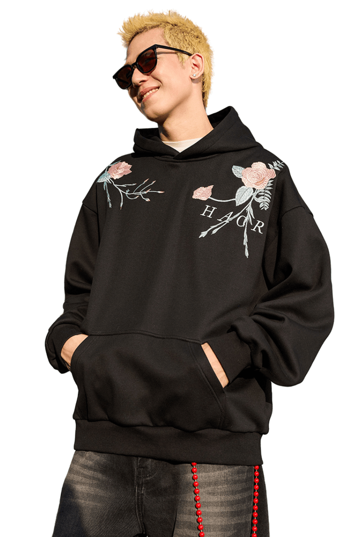 Rose Brenches Embroidered Logo Hoodie