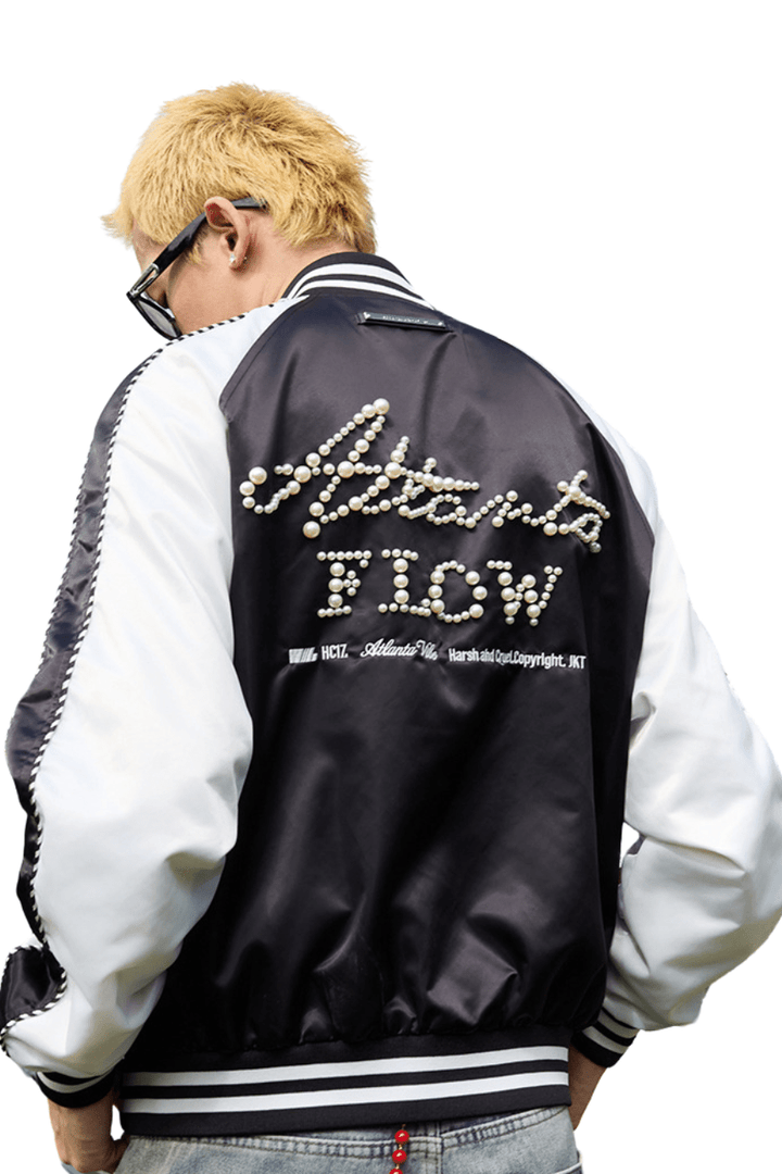 Vintage Pearl Embroidered Baseball Jacket