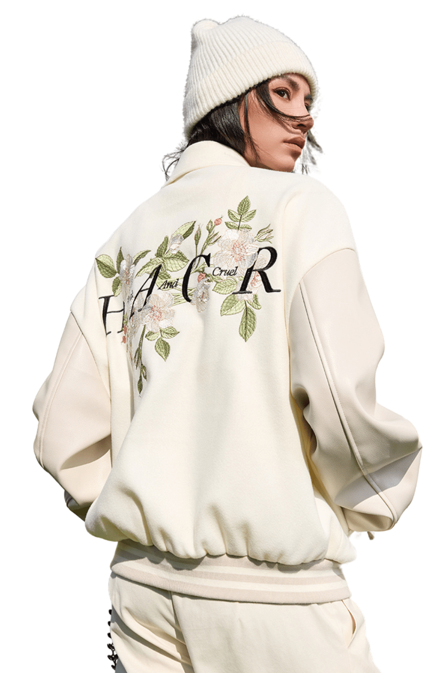 Floral Embroidered Script Baseball Jacket