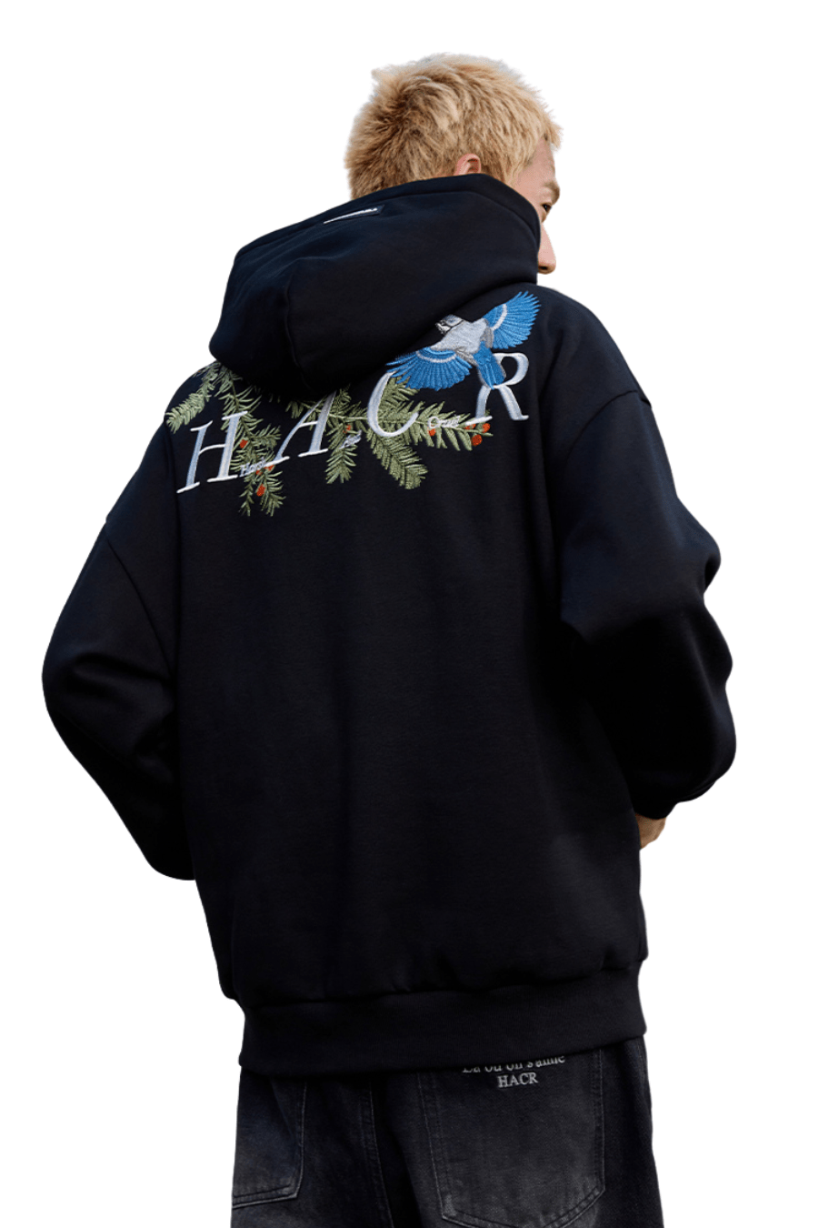 Embroidered Pine Bird Hoodie