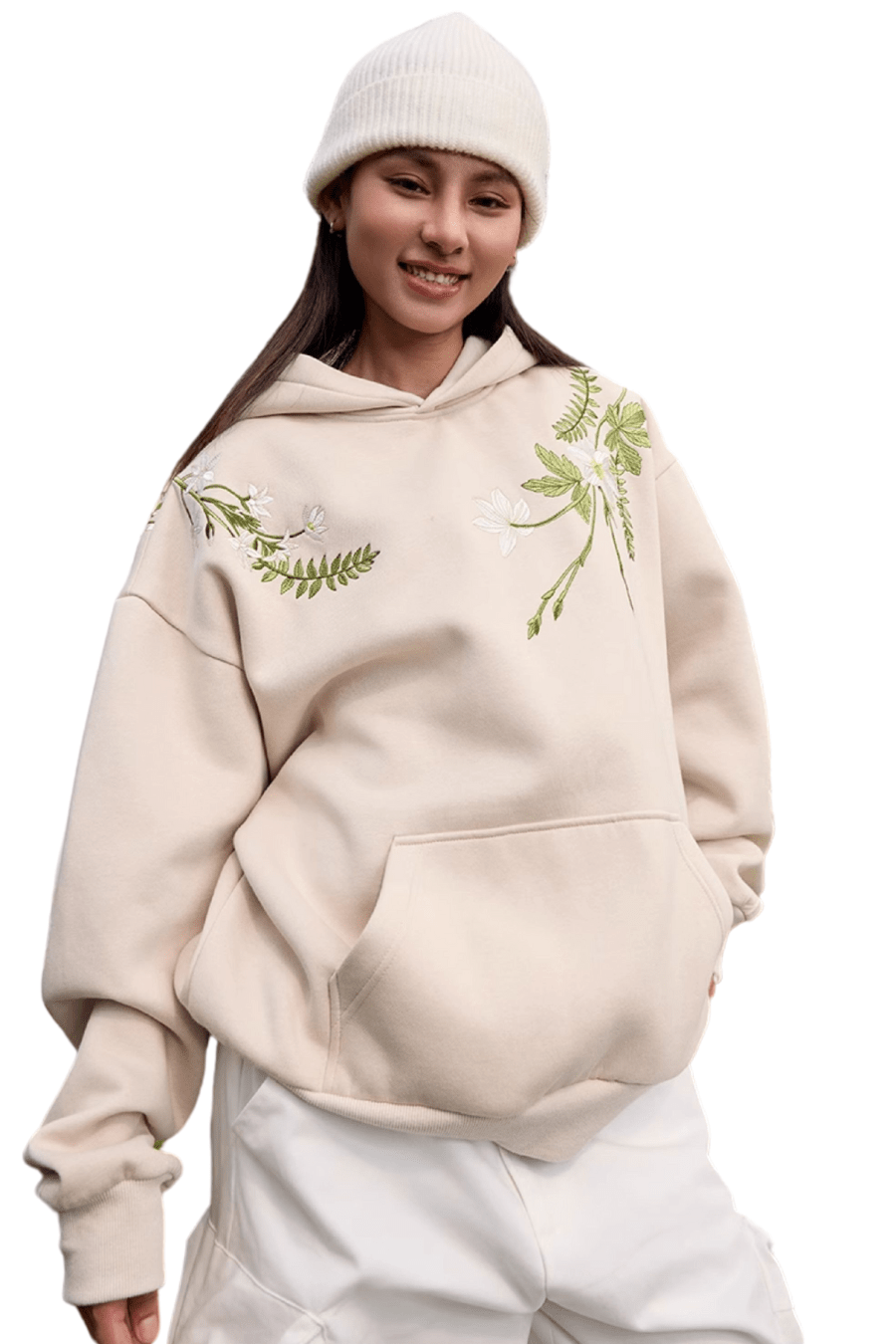 Floral Embroidered Fleece Hoodie