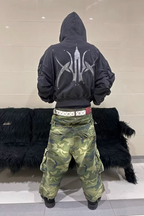 Tri-Color Hooded Logo Studded Slub Hoodie