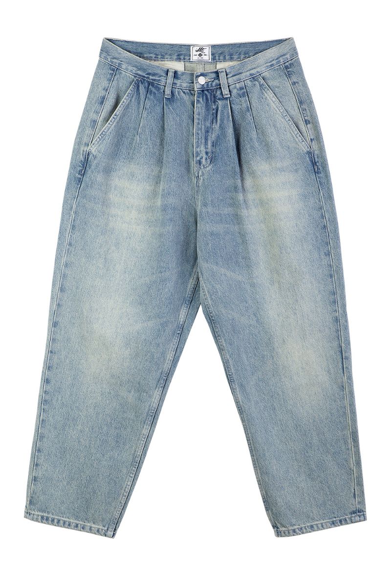 Washed Loose Pleated Jeans