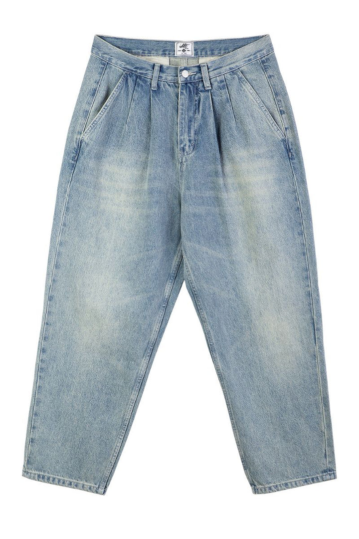 Washed Loose Pleated Jeans