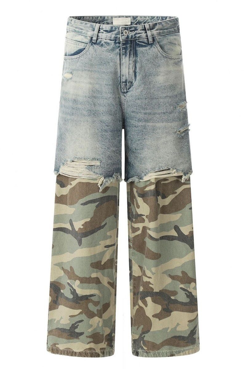 Blue Camo Patchwork Wide-Leg Pants - CZ Basics – Copping Zone