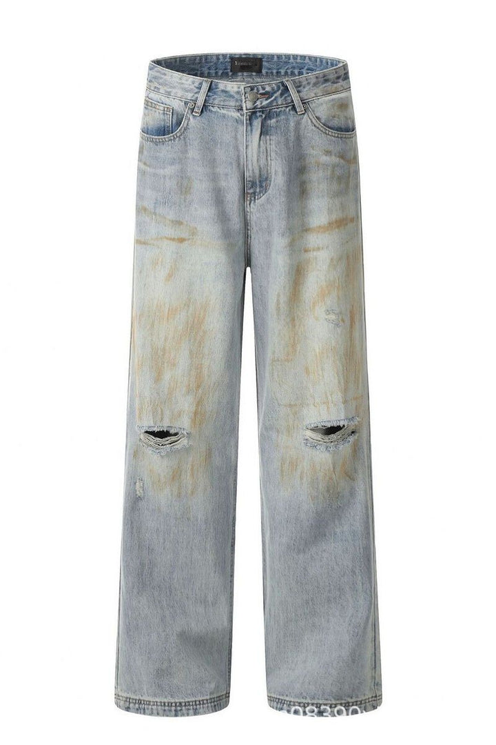 Distressed Cleanfit Straight Jeans