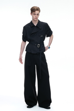 Asymmetric Striped Strap Shirt