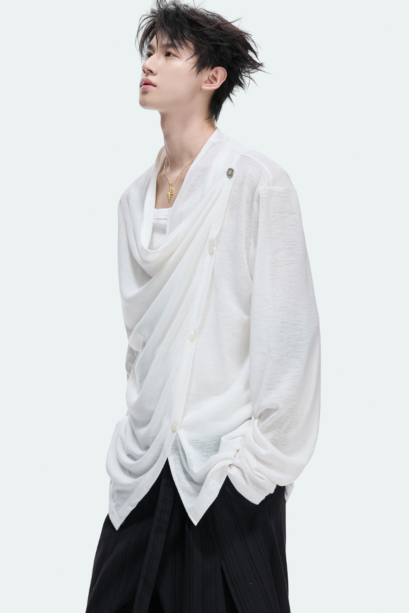 Textured Asymmetric Button Top