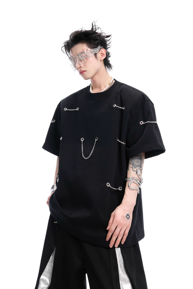 Chain Detail Padded Shoulder Tee