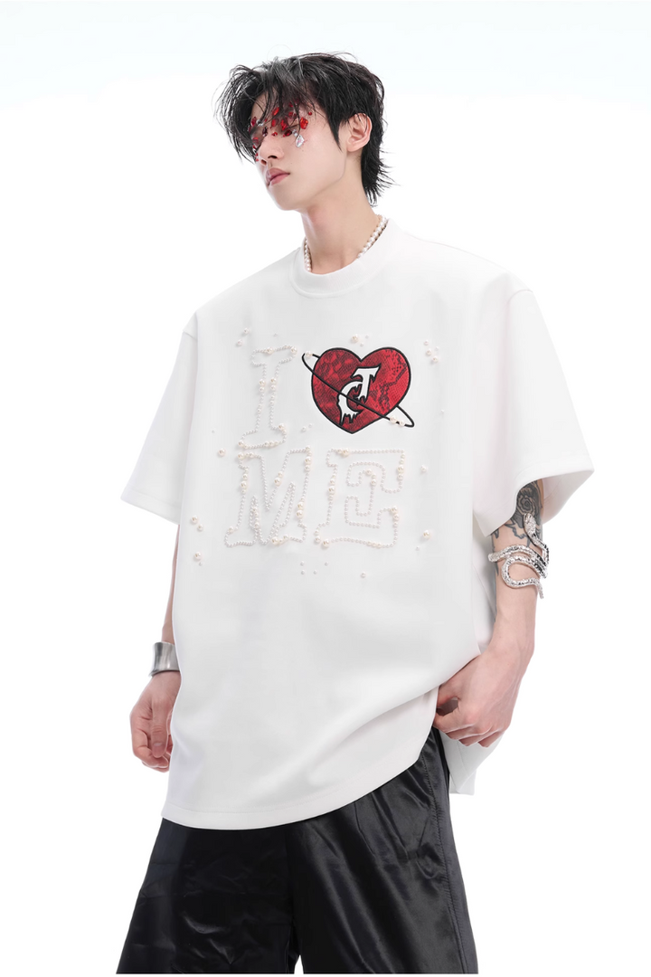 Hand-Sewn Pearl Heart Tee