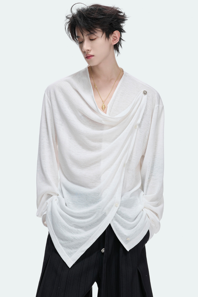 Textured Asymmetric Button Top