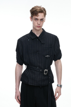 Asymmetric Striped Strap Shirt