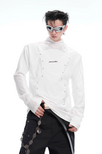 Deconstructed Mesh Panel Studded Turtleneck Tee