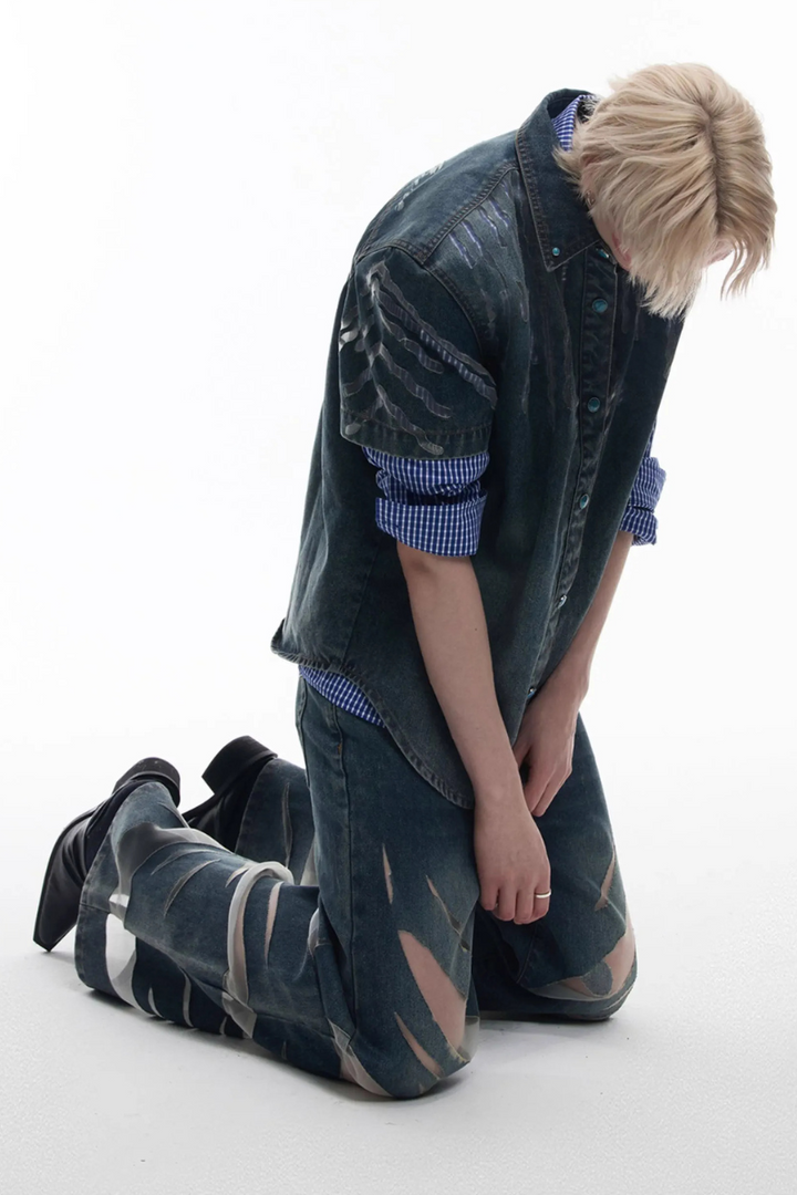 Mesh Panel Denim