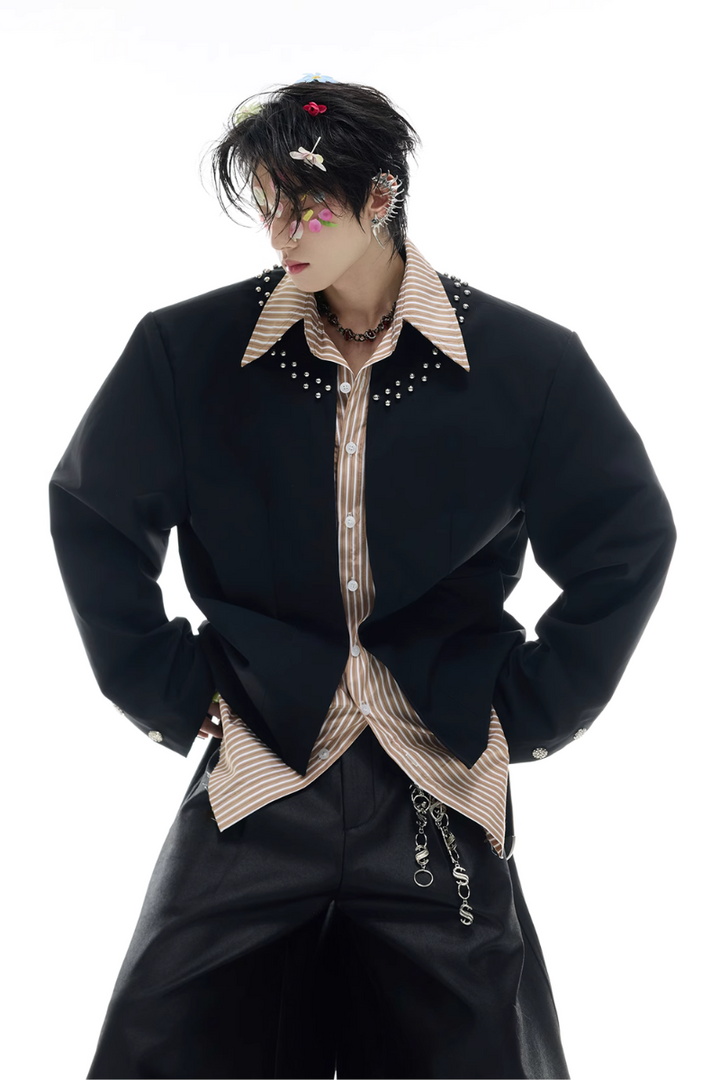 Striped Layered Studded Shirt Jacket