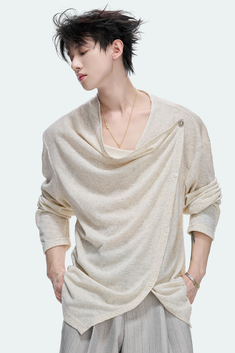 Textured Asymmetric Button Top