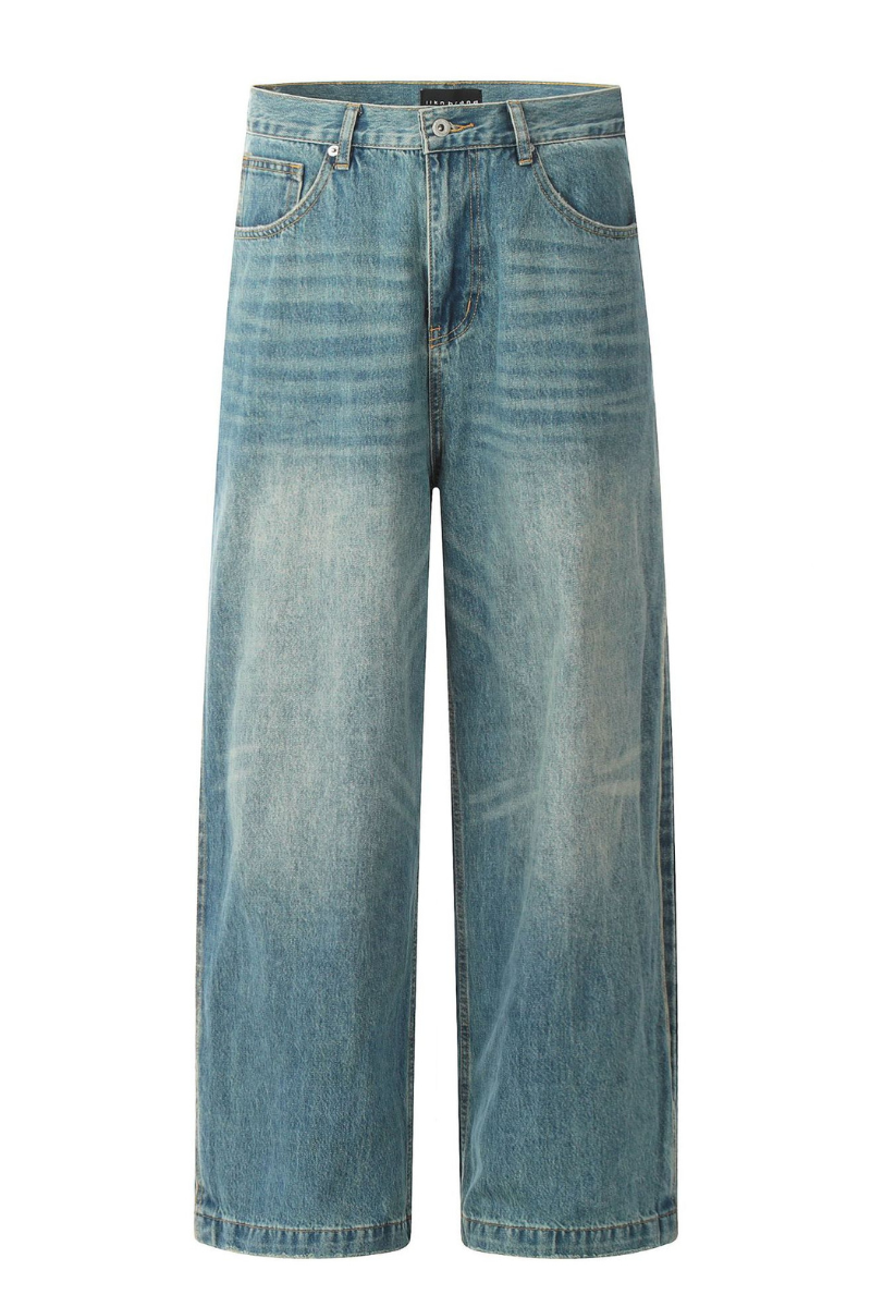 Washed Blue Straight Jeans