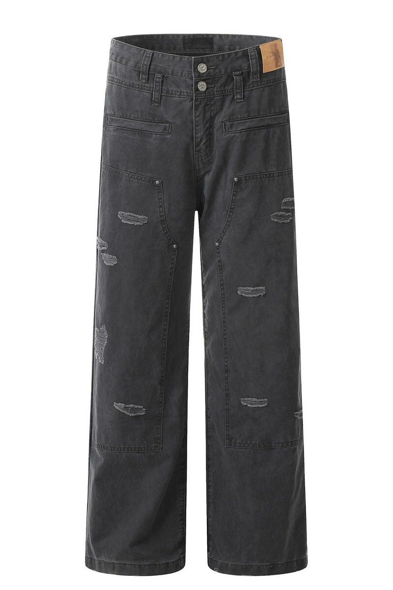 Irregular Distressed Double Knee Trousers