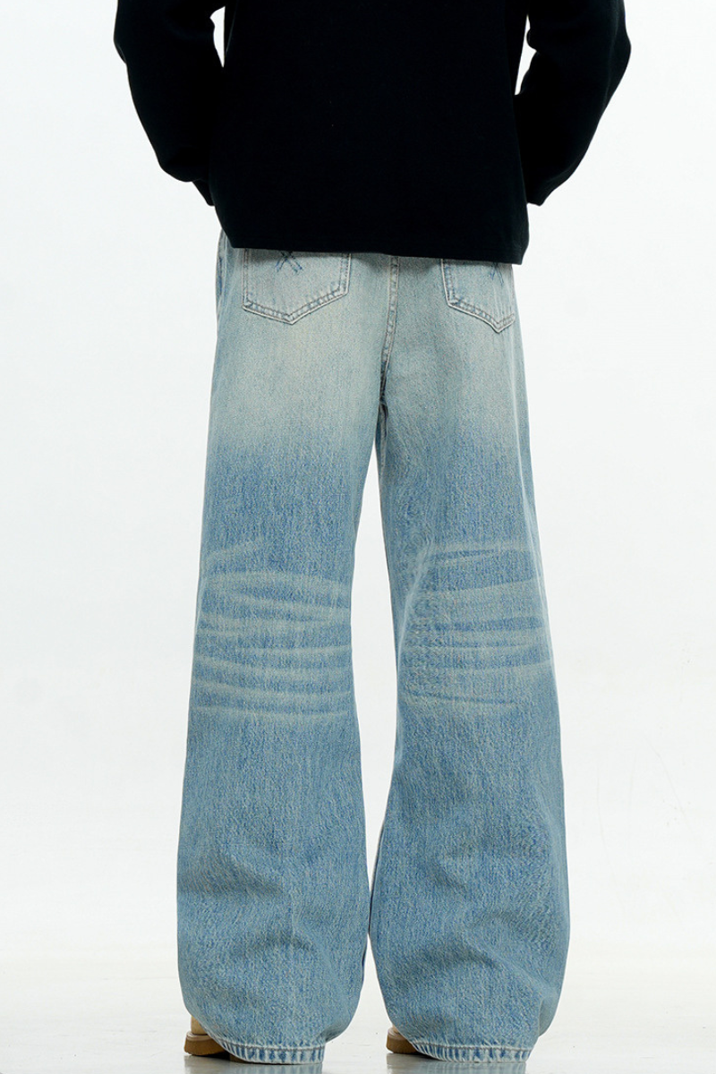 Whisker Wash Blade Baggy Jeans