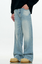 Whisker Wash Blade Baggy Jeans
