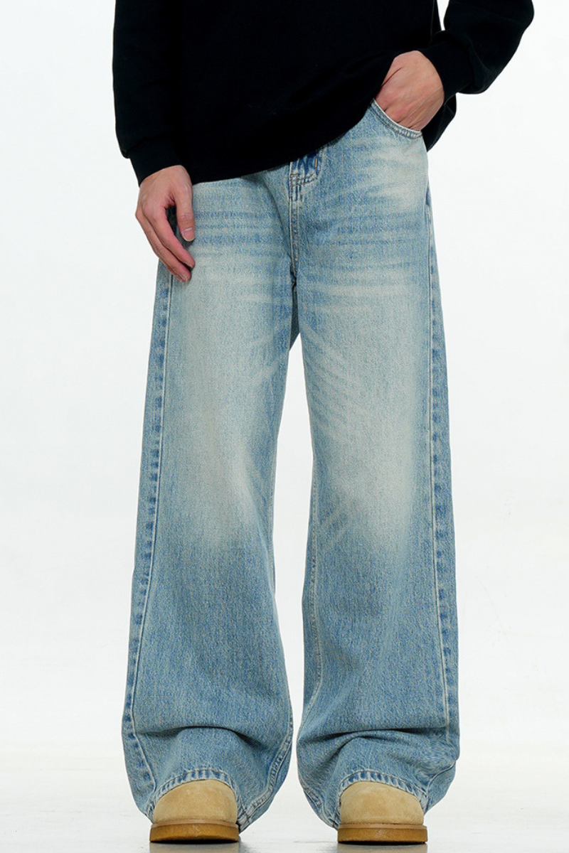 Whisker Wash Blade Baggy Jeans