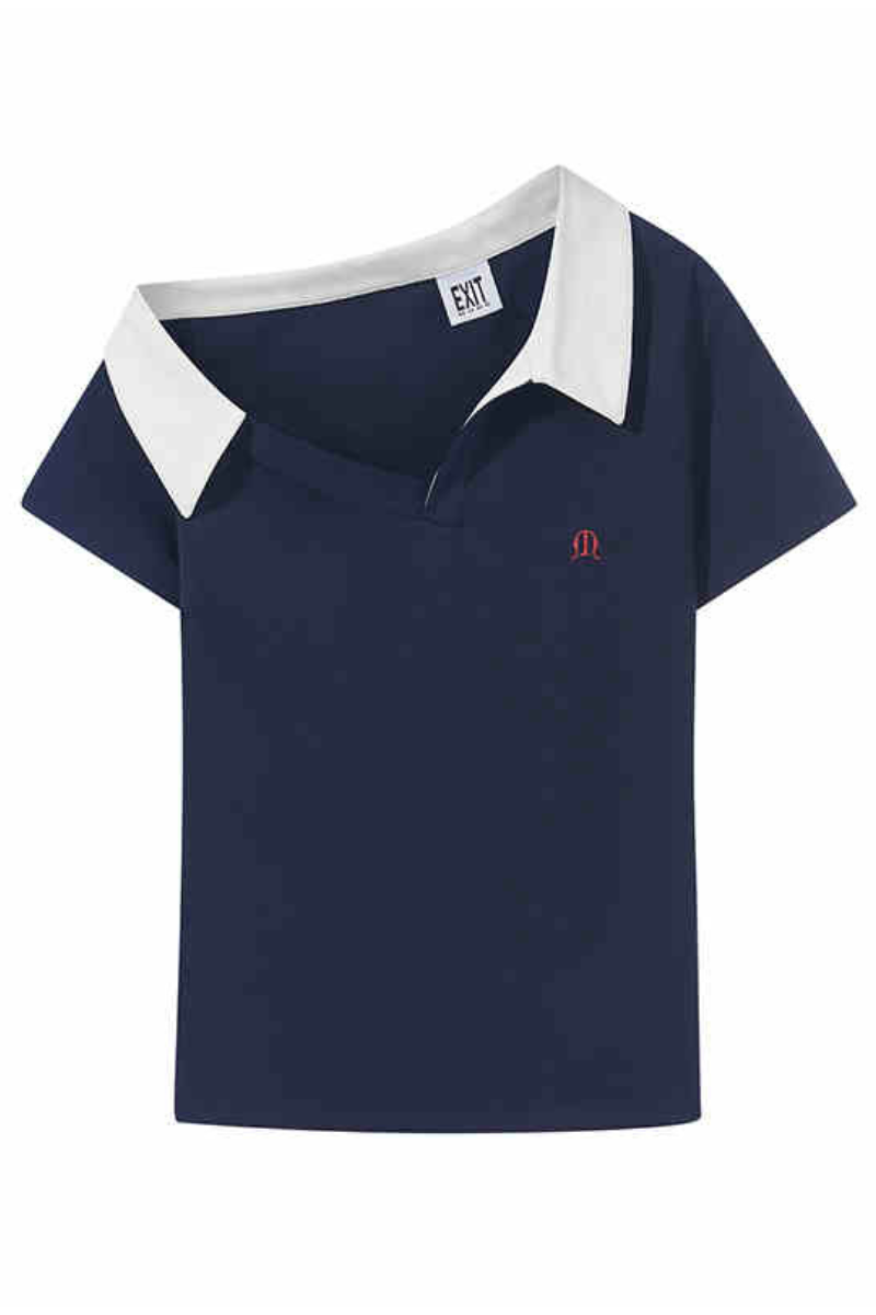 Asym Shoulder Embroidered Polo