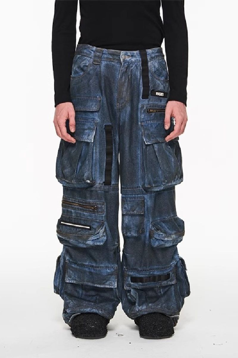 Multi Pocket Oversized Loose Jeans