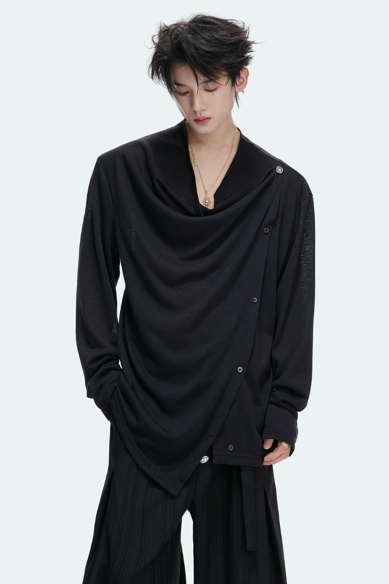 Textured Asymmetric Button Top