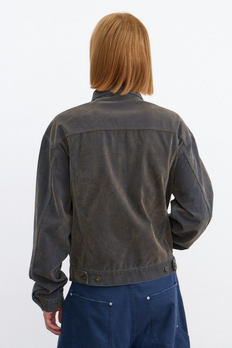 Flocked Distressed Denim Jacket