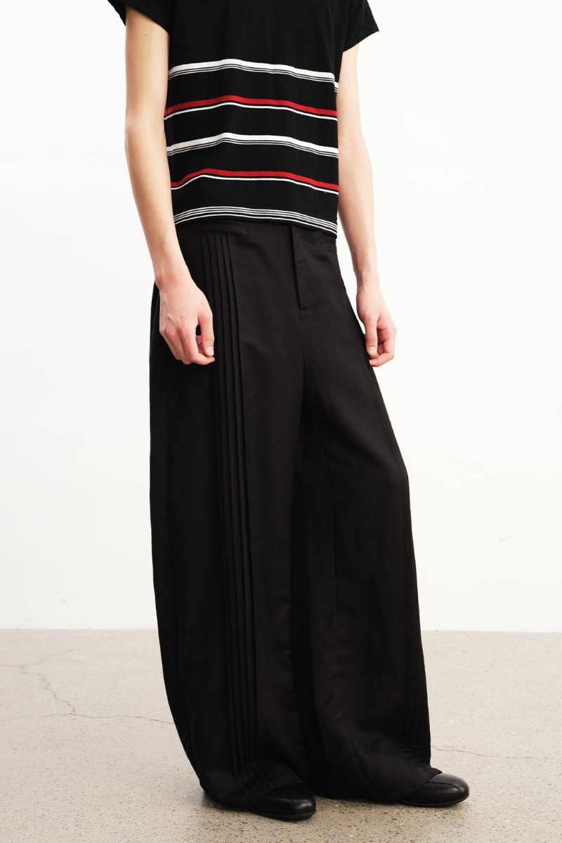 Accordion Pleat Linen Trousers