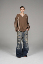V-Neck Draped Long Sleeve Tee