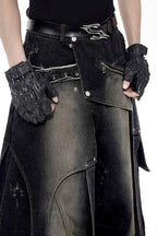 Deconstructed Studded Wide Jeans
