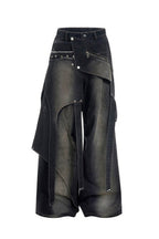 Deconstructed Studded Wide Jeans