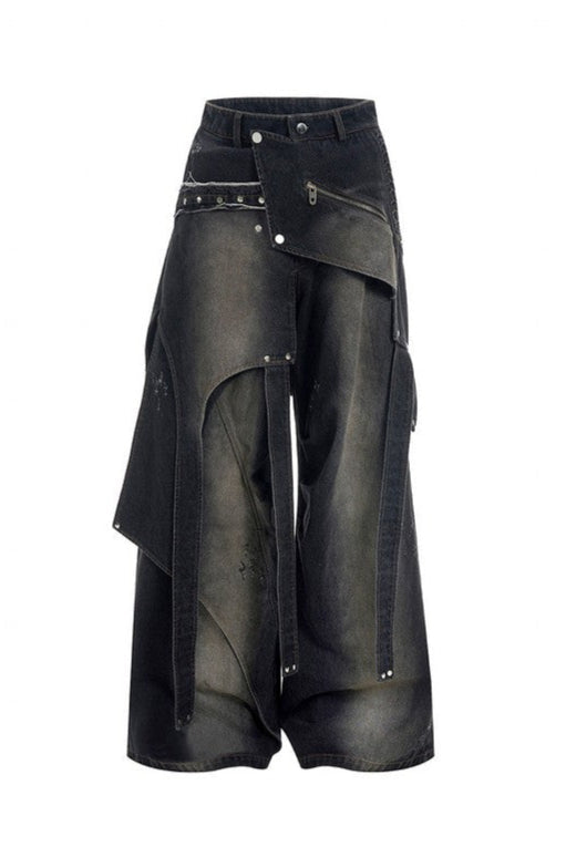 Deconstructed Studded Wide Jeans