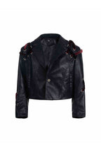 Cropped Padded Shoulder Leather Jacket