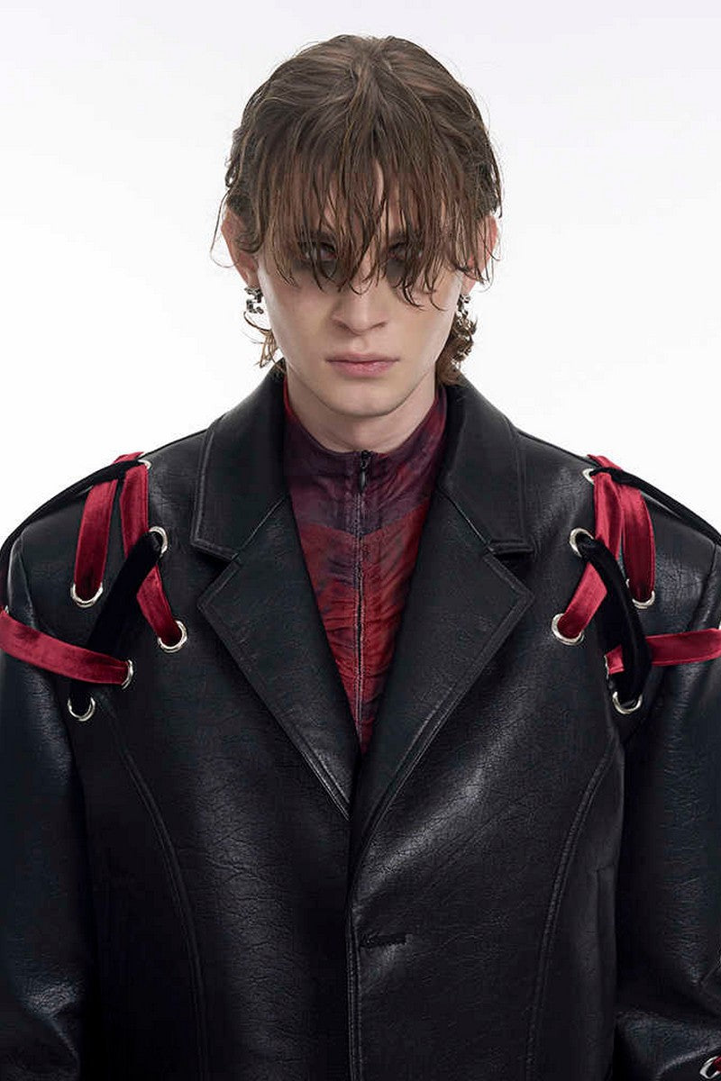 Cropped Padded Shoulder Leather Jacket