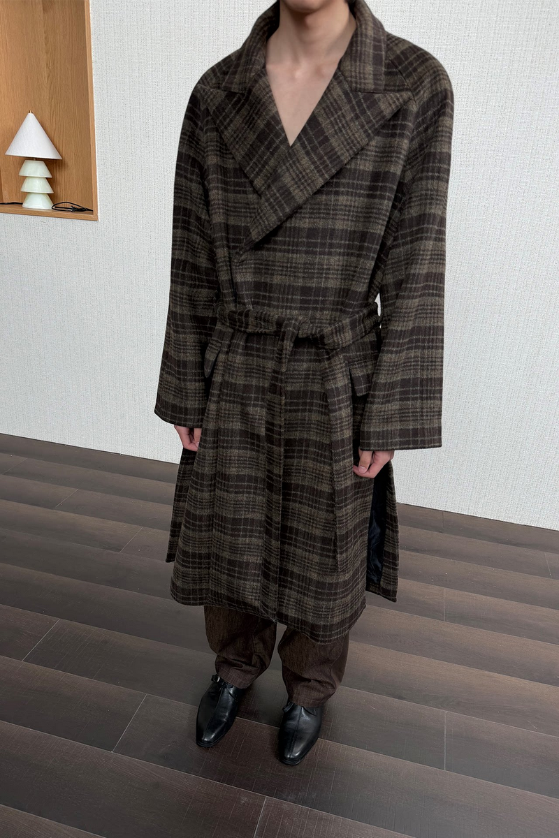 Plaid Wool Long Coat