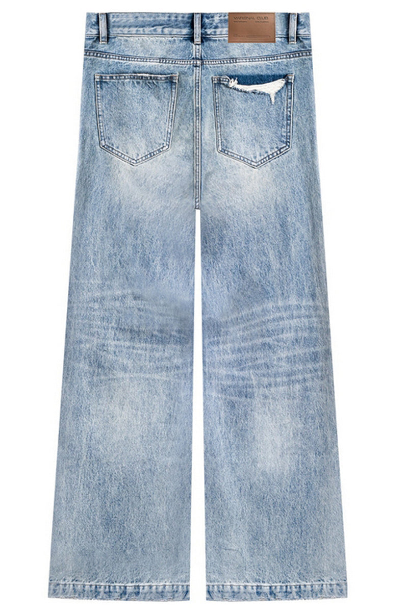 Washed Straight Wide Jeans