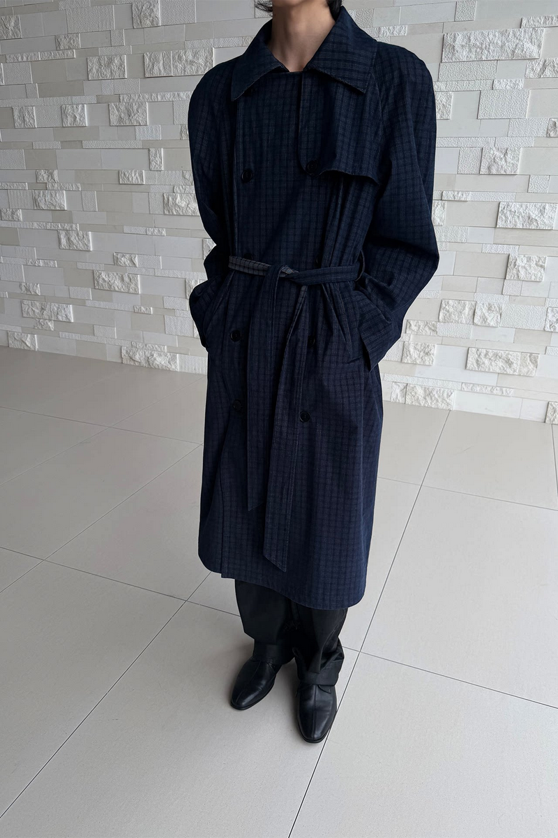 Plaid Corduroy Trench Coat