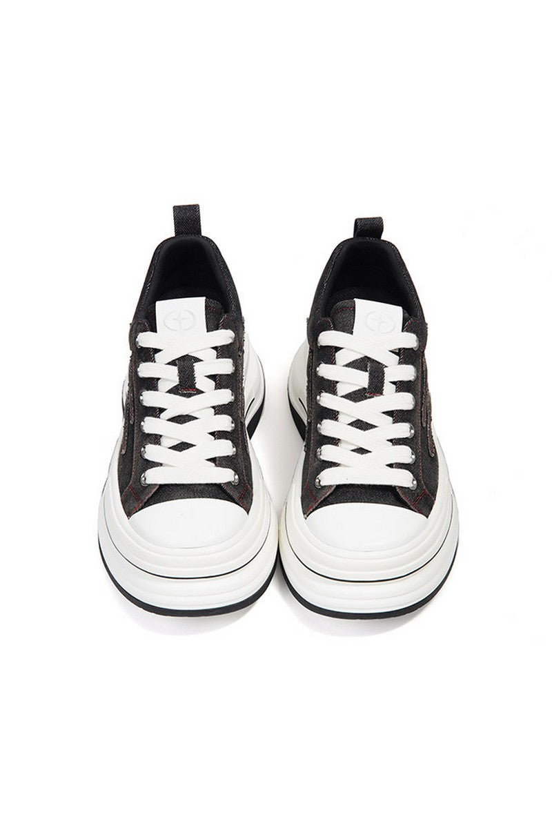 Black And Red Platform Canvas Sneakers